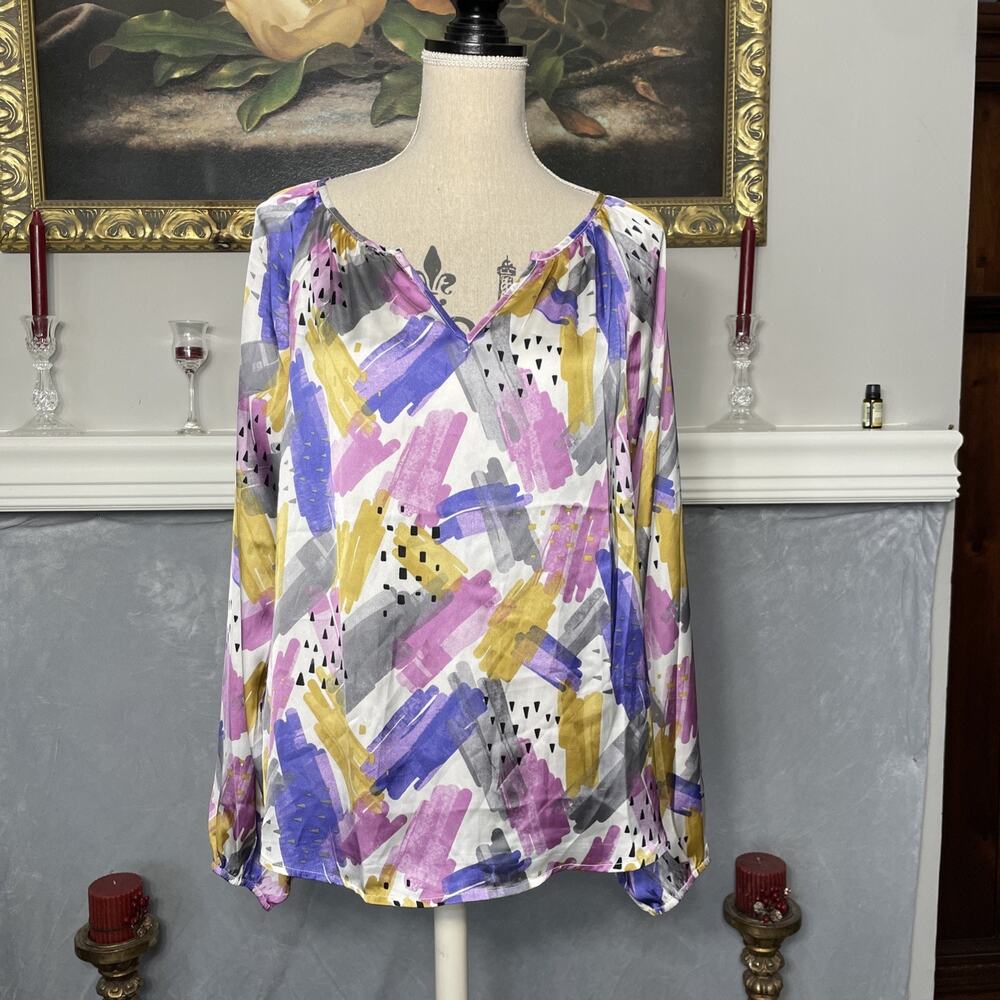 EMILY WONDER Lightweight Abstract Colorful Print Blouse Top Large